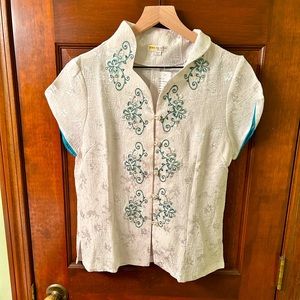 JING XIU FANG NWT Silk short sleeve blouse. Size XXL which is L in USA.